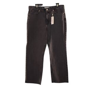 MANGO NWT Blanca Black Denim Straight-fit Cropped Jeans, Size 12